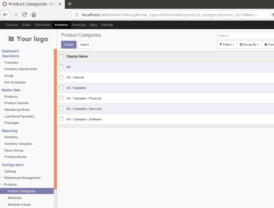 Inventory valuation and product categorization in odoo