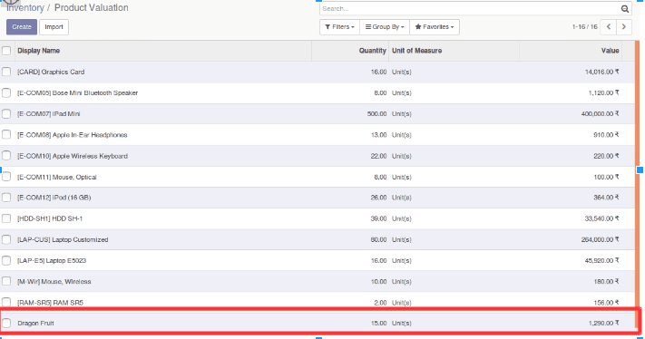 Inventory valuation and product categorization in odoo