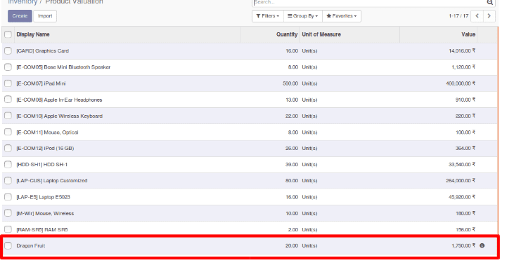 Inventory valuation and product categorization in odoo