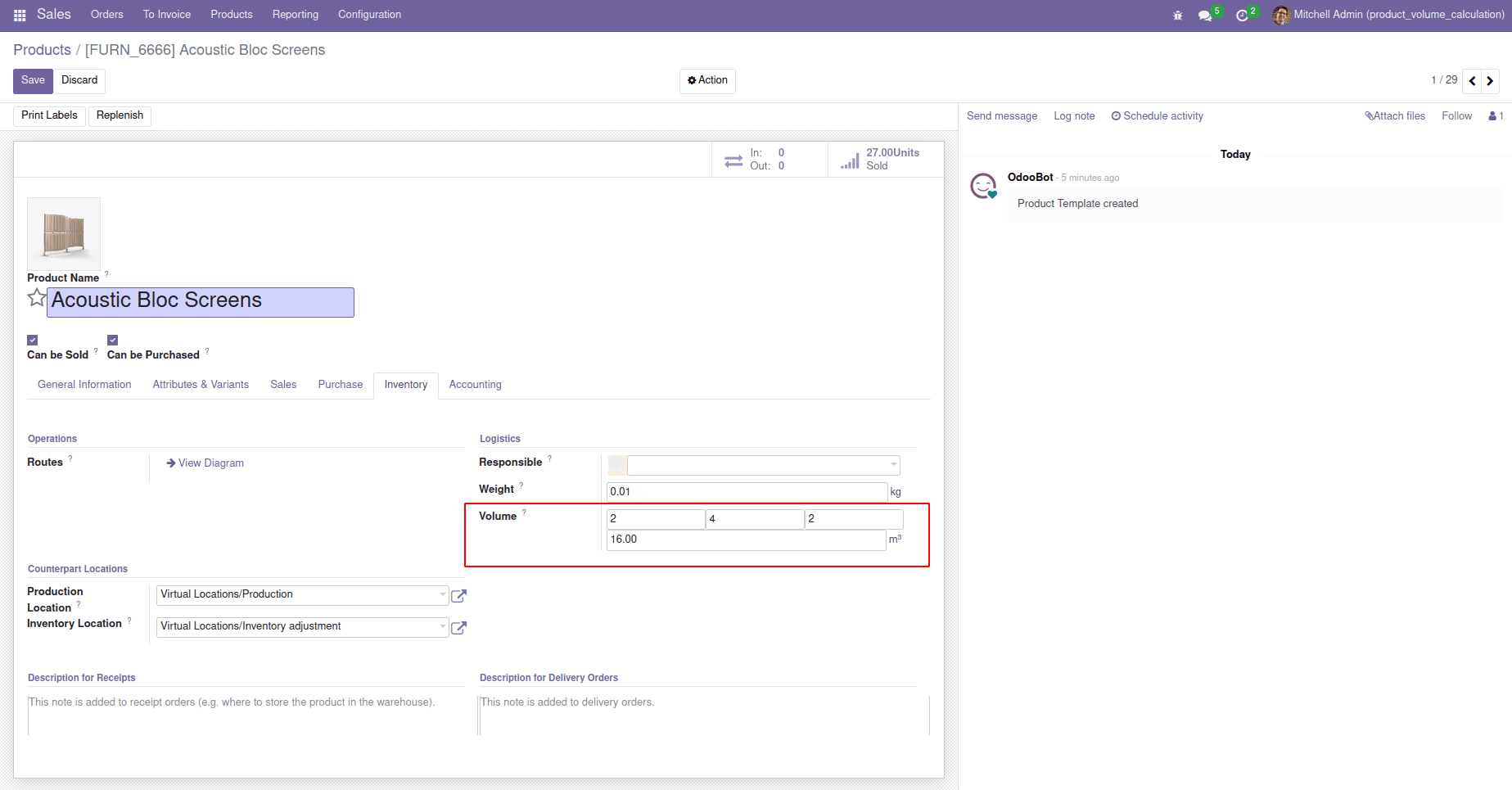 A Detailed Overview of Product Volume Calculation in Odoo 16-cybrosys