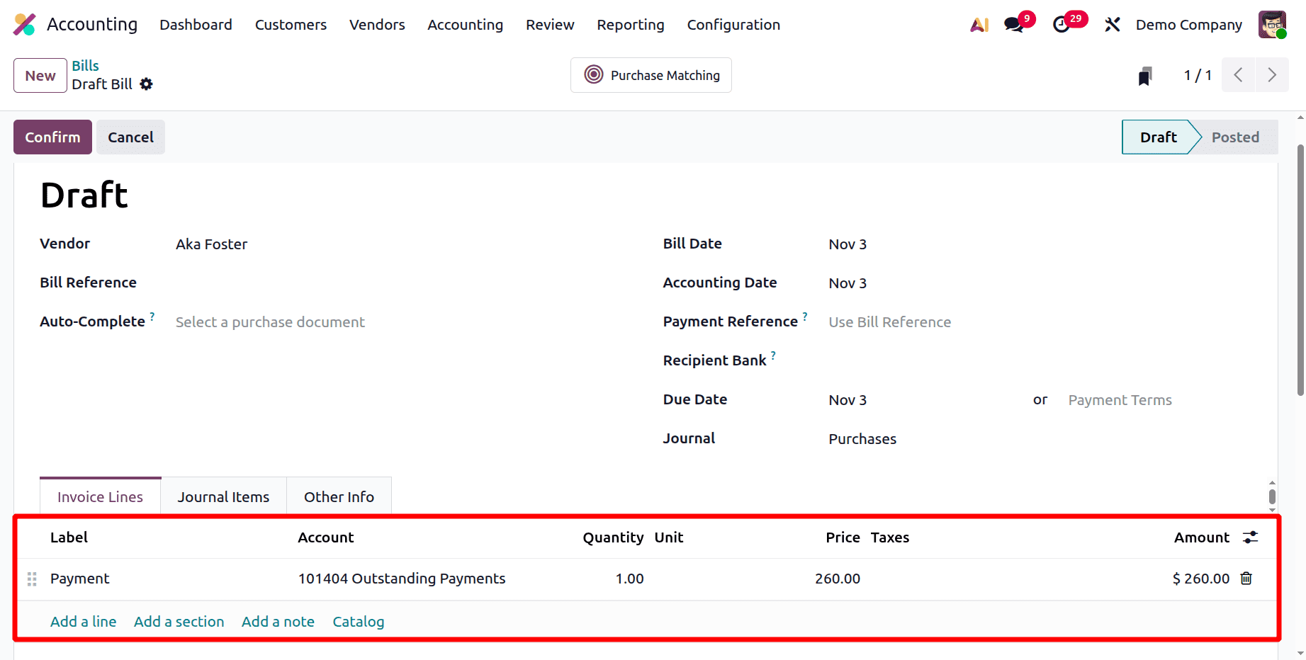 A Step-by-Step Guide to Matching Bills, Purchase Orders, and Down Payments in Odoo 19-cybrosys
