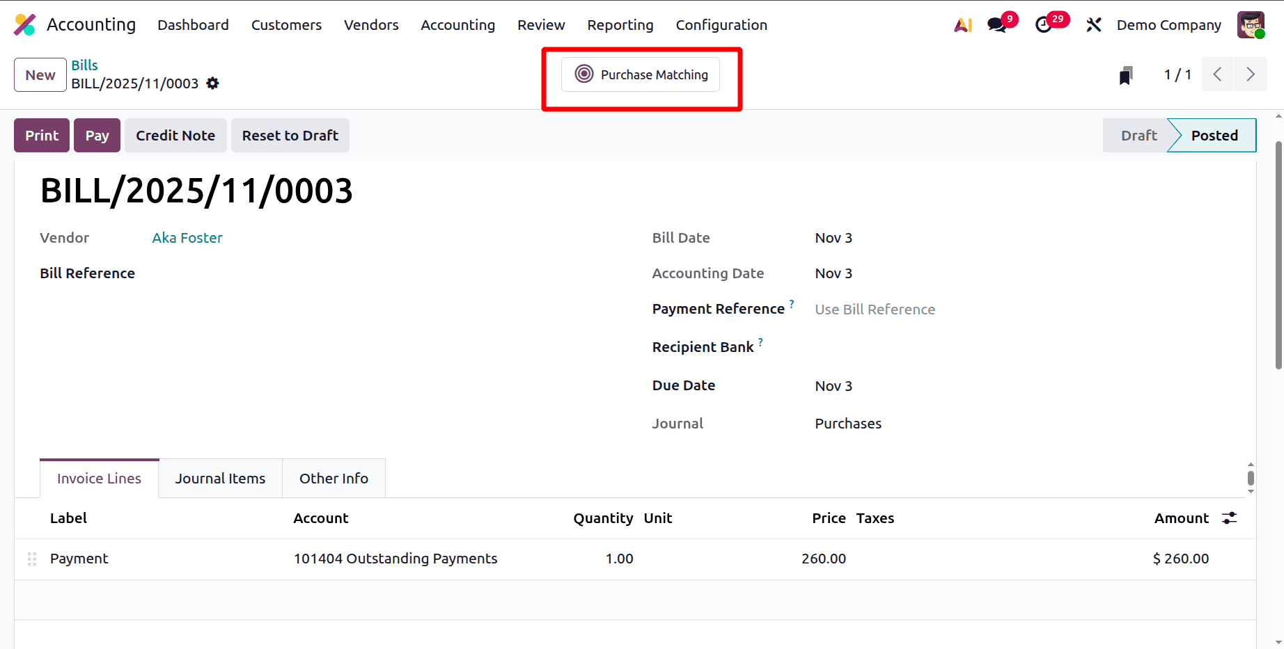 A Step-by-Step Guide to Matching Bills, Purchase Orders, and Down Payments in Odoo 19-cybrosys