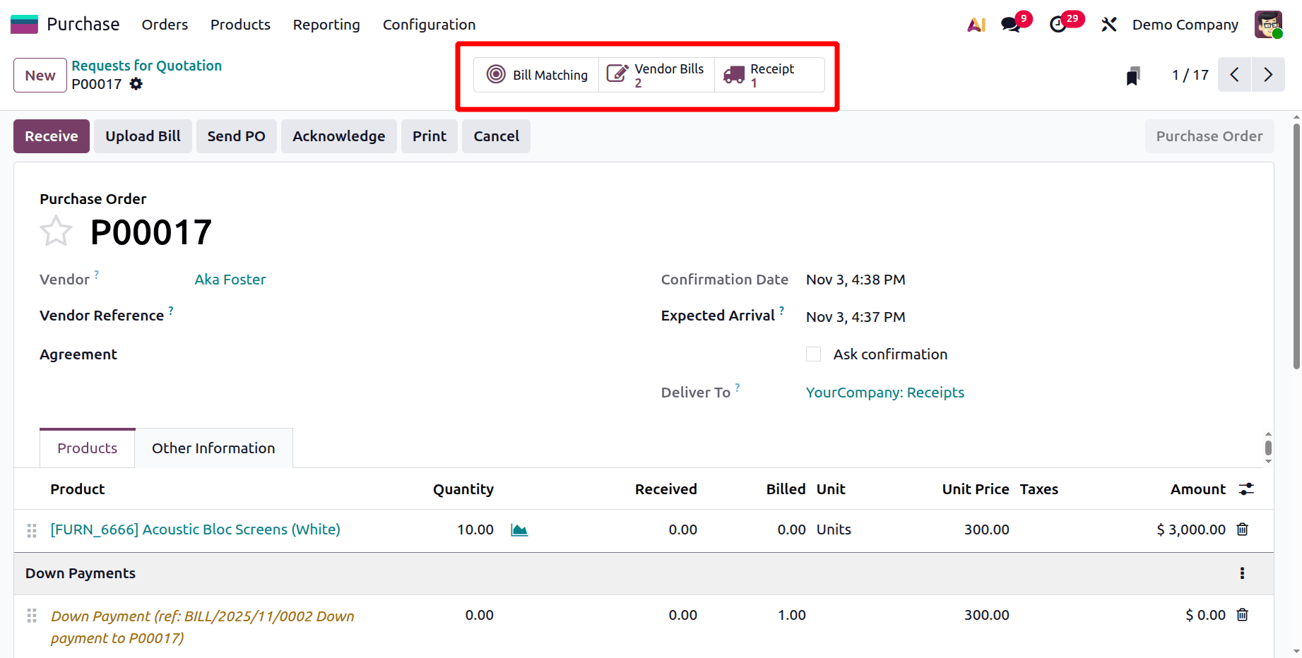A Step-by-Step Guide to Matching Bills, Purchase Orders, and Down Payments in Odoo 19-cybrosys
