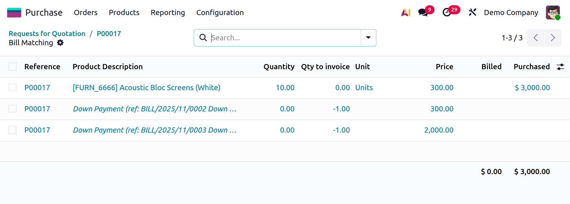 A Step-by-Step Guide to Matching Bills, Purchase Orders, and Down Payments in Odoo 19-cybrosys