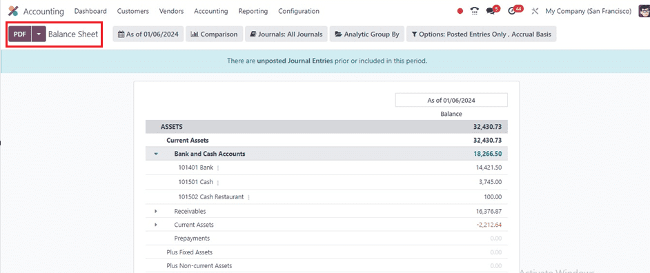 An Overview of Balance Sheet Reporting Section Available Inside the Odoo 17 Accounting-cybrosys