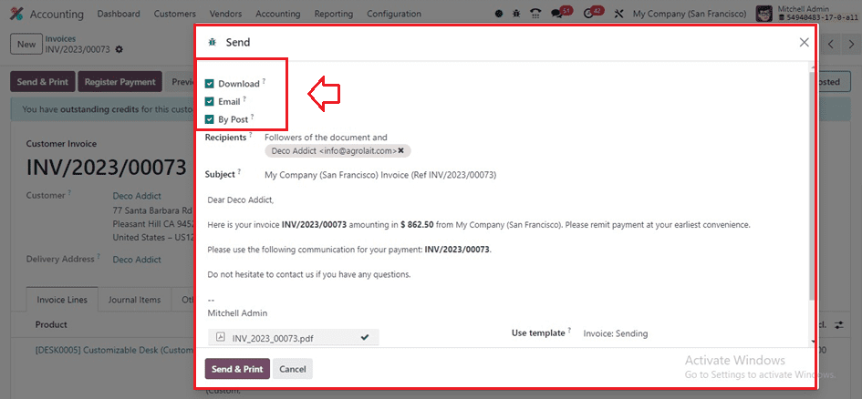 An Overview of Default Invoice Sending Options in Odoo 17-cybrosys