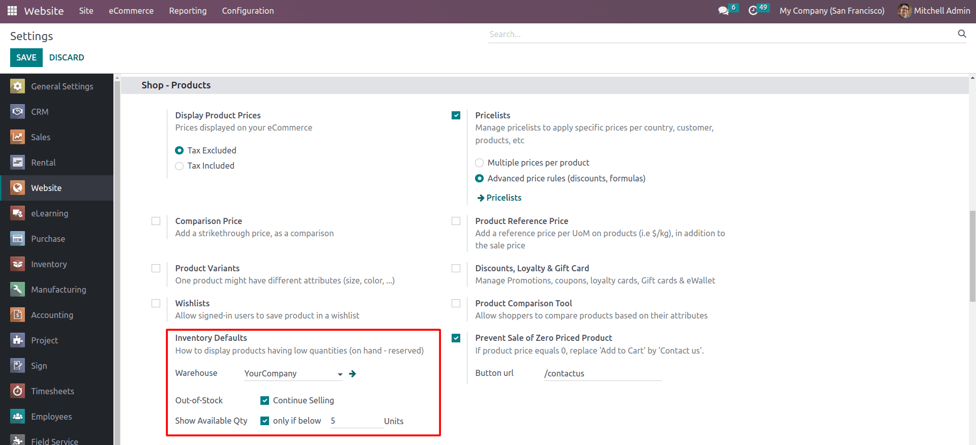 An Overview of Inventory Defaults & Preventing the Sale of Zero-priced Products in Odoo 16 Website-cybrosys