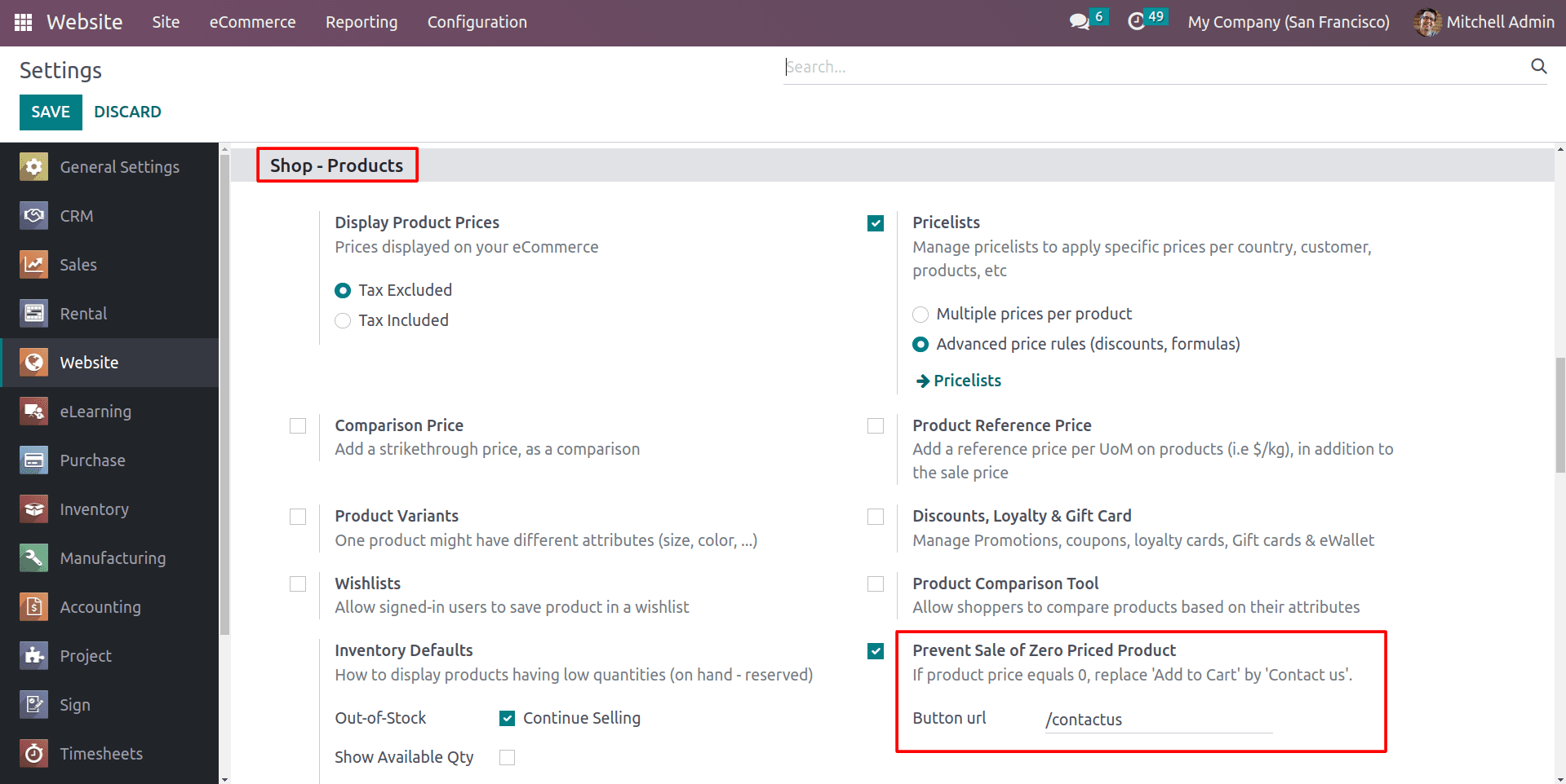 An Overview of Inventory Defaults & Preventing the Sale of Zero-priced Products in Odoo 16 Website-cybrosys