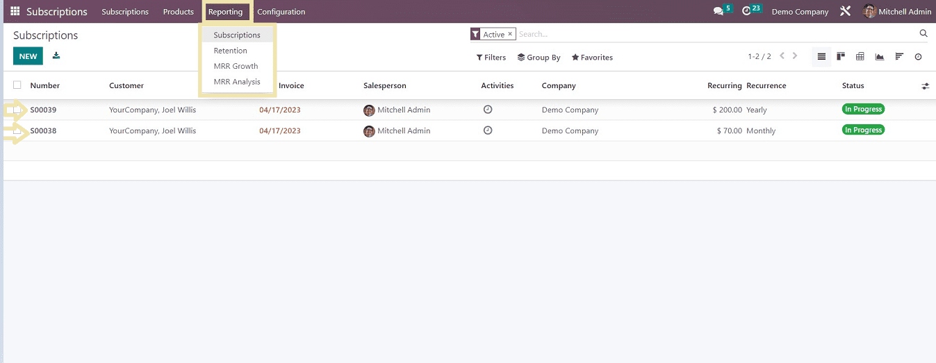 An Overview of Multiple Reporting Features in Odoo 16 Subscription Module-cybrosys