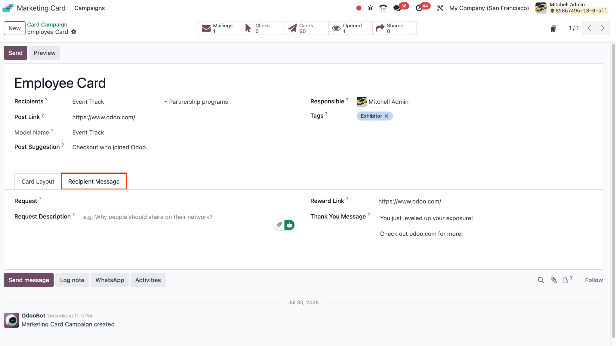 An overview of Odoo 18 Marketing Card Module-cybrosys