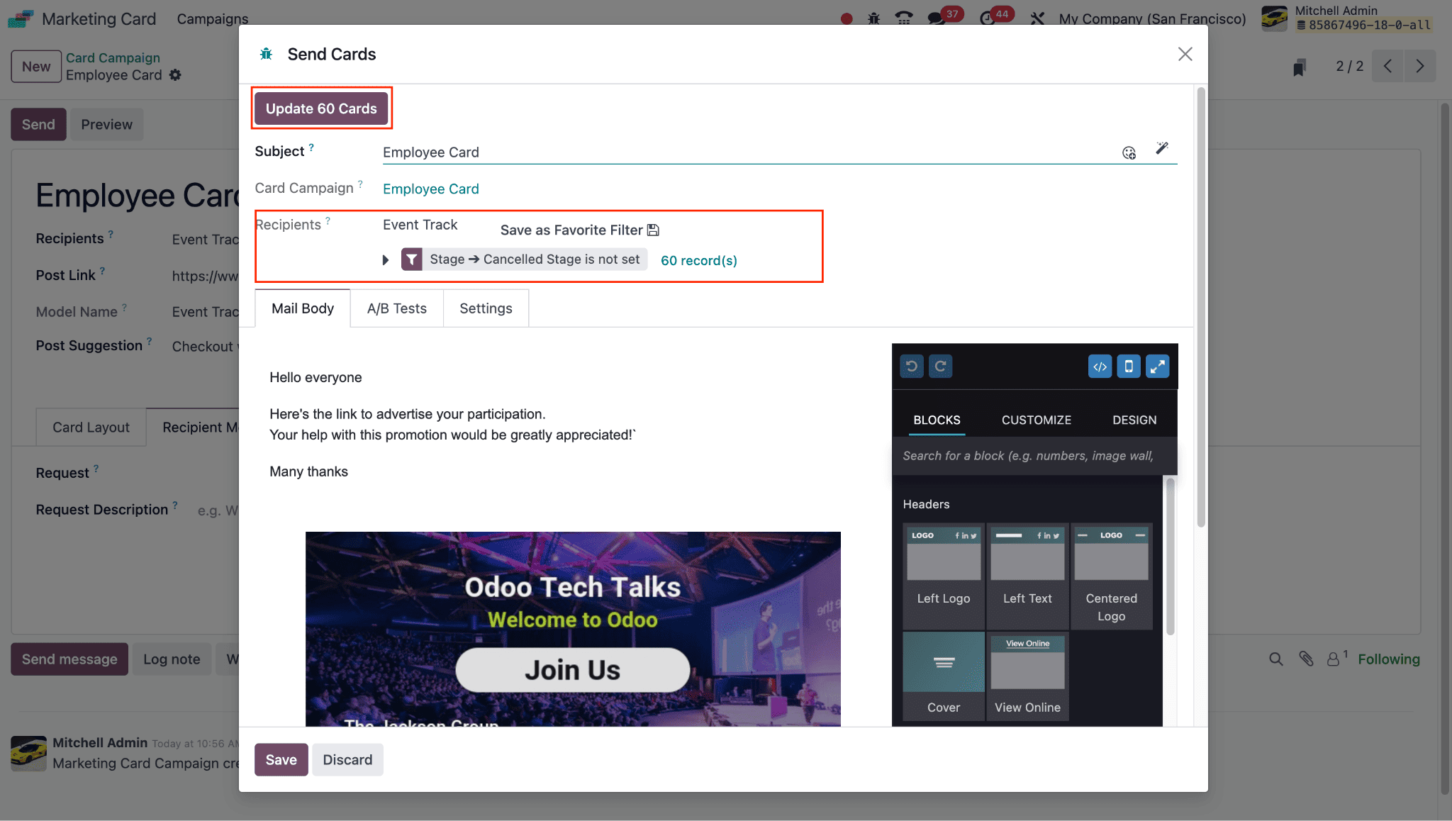 An overview of Odoo 18 Marketing Card Module-cybrosys