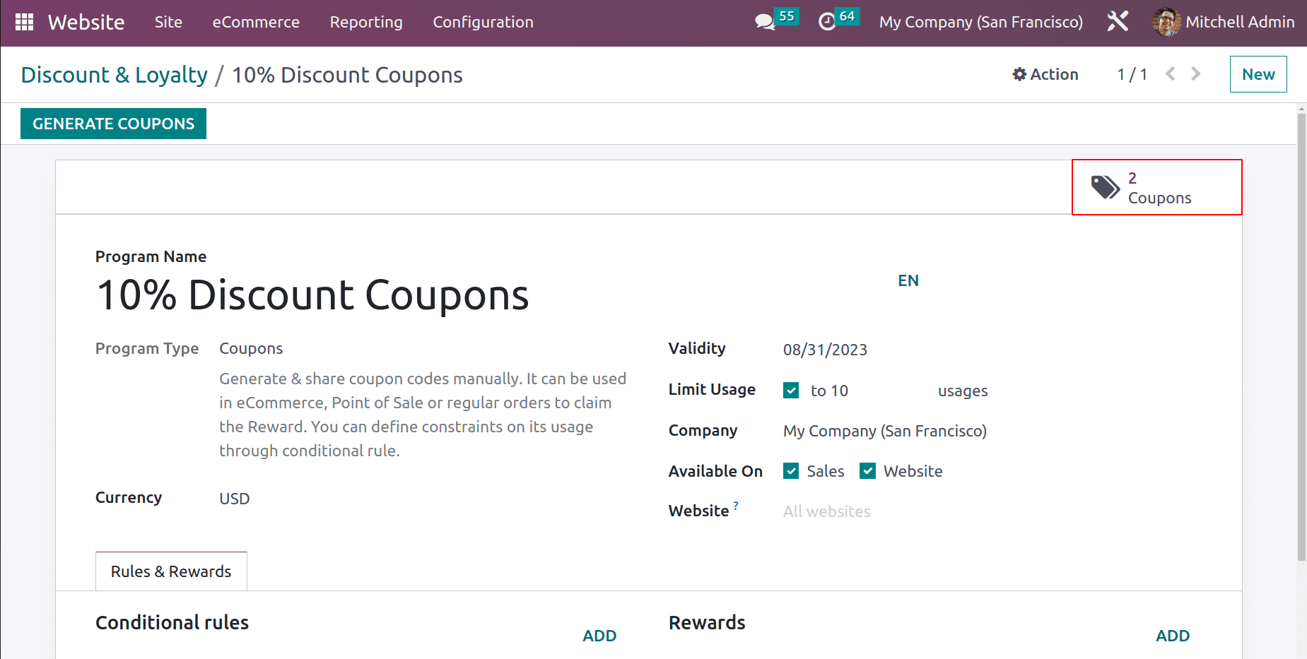 An Overview of Promotions & Coupons Available in Odoo 16 Website App-cybrosys