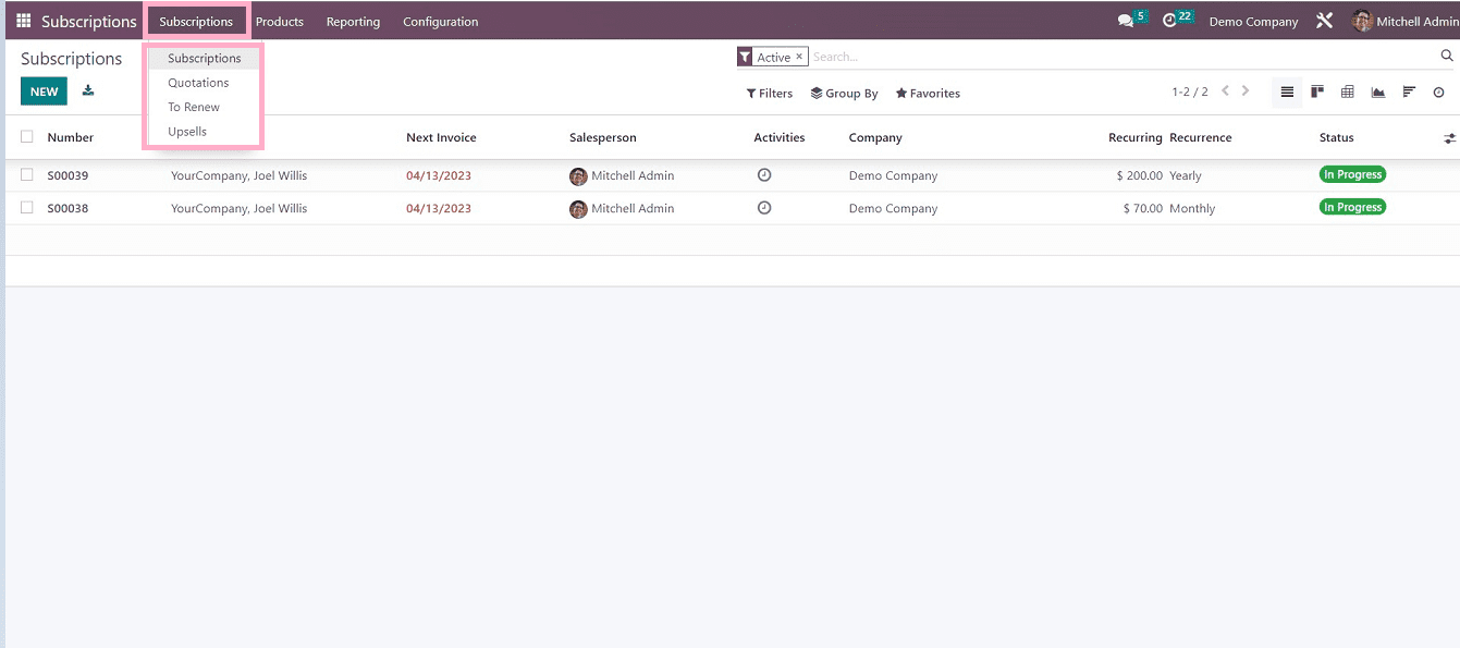 An Overview of the Subscription Menu in Odoo 16 Subscriptions Module-cybrosys