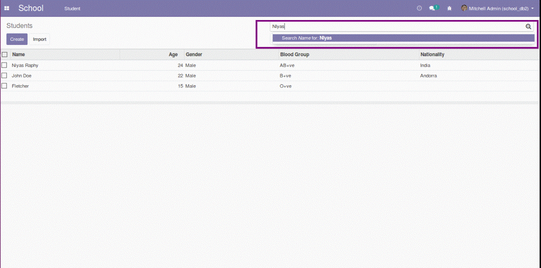 building module in odoo v12 defining search view and filters