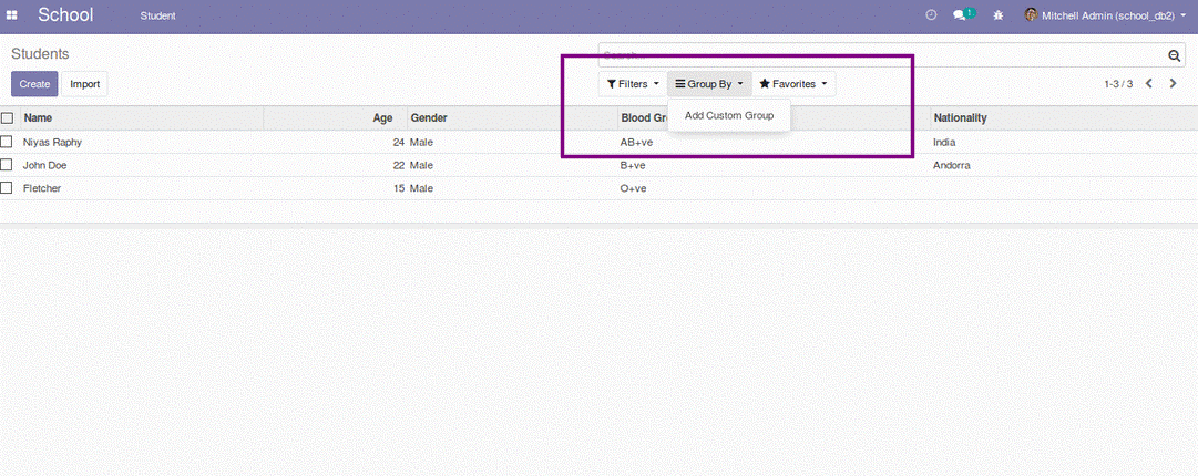building module in odoo v12 defining search view and filters