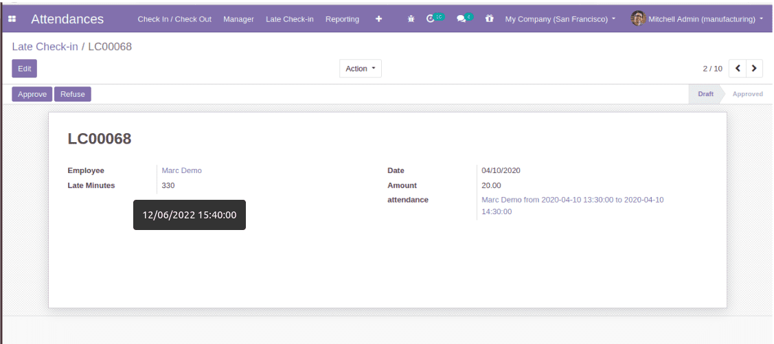 Features of Odoo 16 Employee Late Check-in-cybrosys