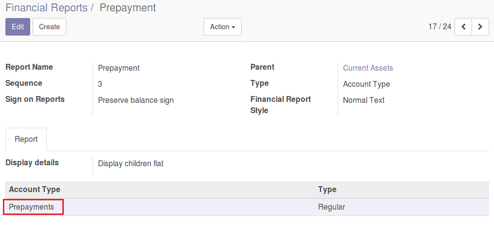 financial report configuration in odoo