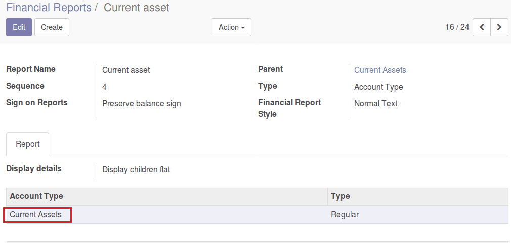 financial report configuration in odoo