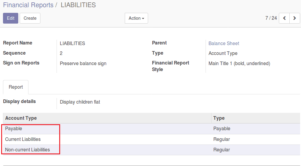 financial report configuration in odoo