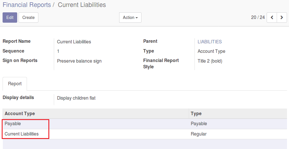 financial report configuration in odoo