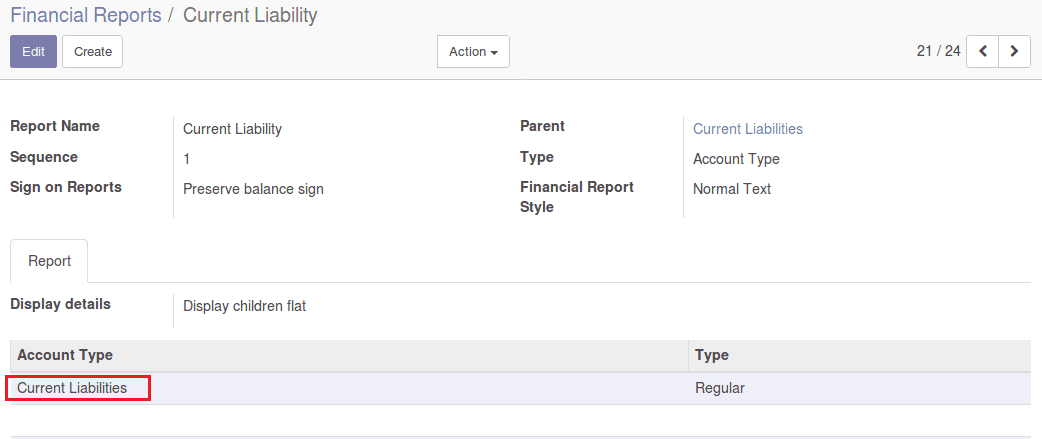 financial report configuration in odoo