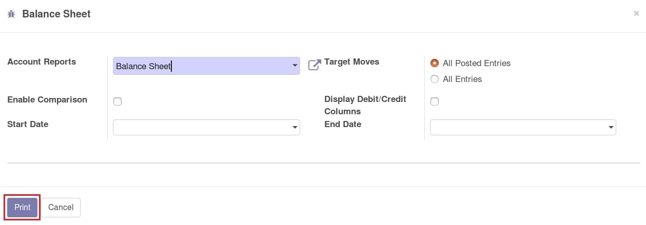 financial report configuration in odoo