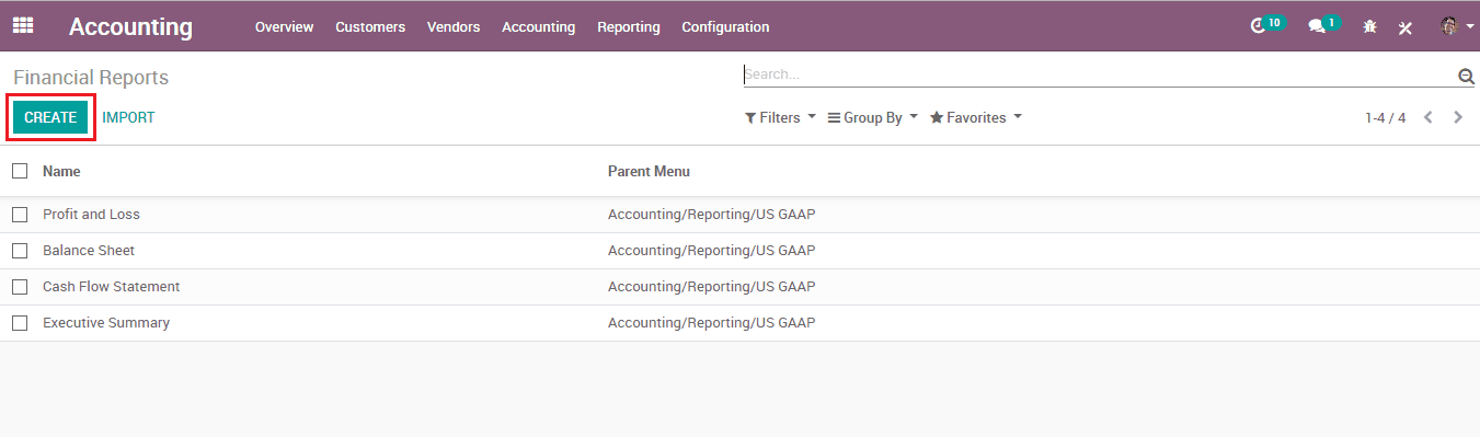 financial report configuration in odoo