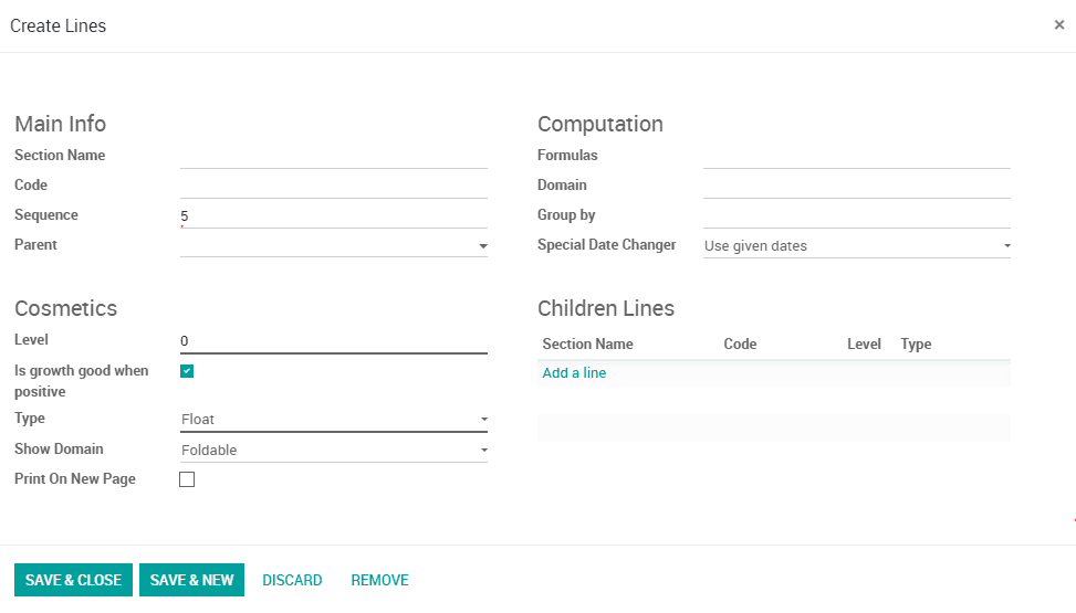 financial report configuration in odoo