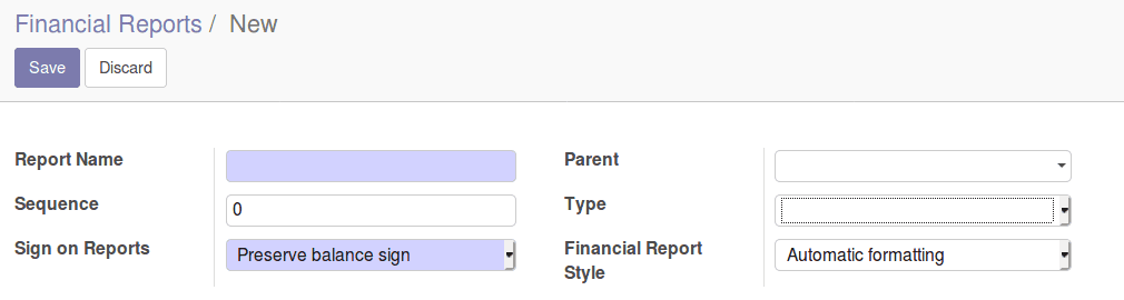 financial report configuration in odoo