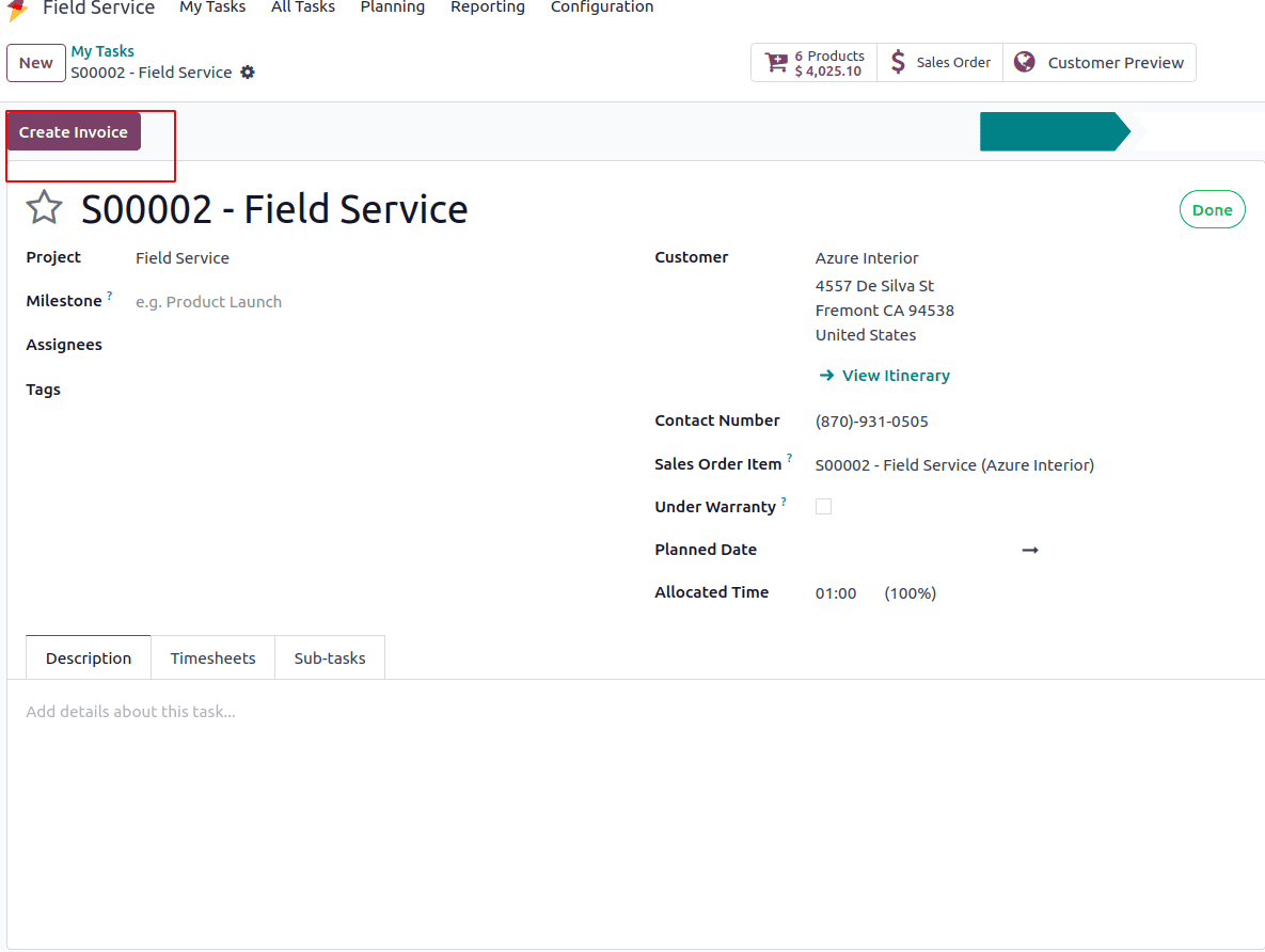 How a Field Service Task Has Been Billed with Odoo 18-cybrosys