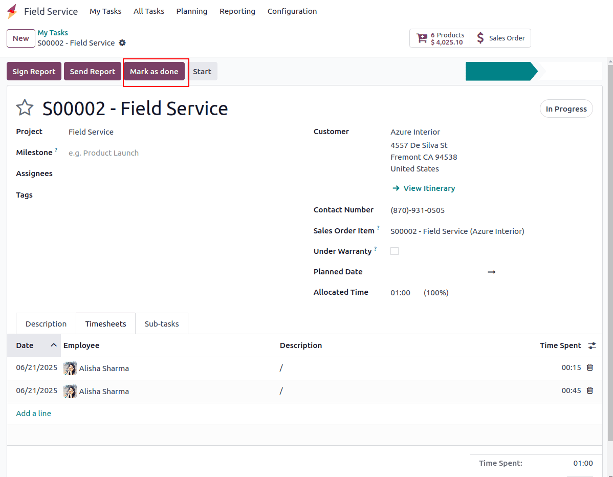 How a Field Service Task Has Been Billed with Odoo 18-cybrosys