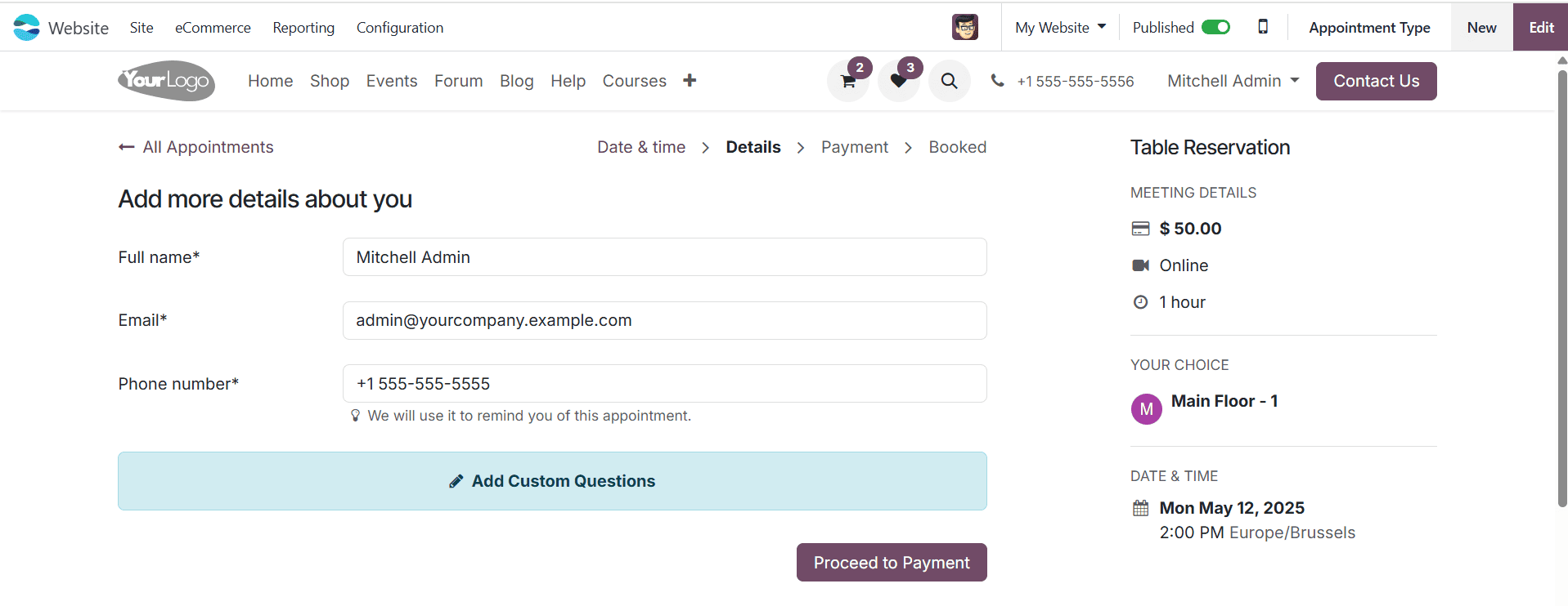 How a Restaurant Table can be booked with Odoo 18 Appointment-cybrosys
