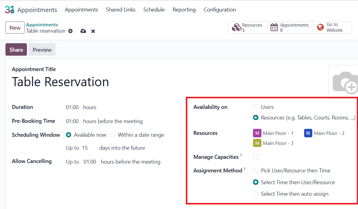 How a Restaurant Table can be booked with Odoo 18 Appointment-cybrosys