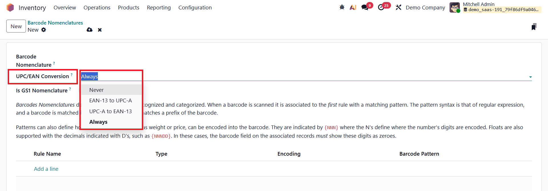 How Barcode Nomenclatures Work in Odoo 19 Inventory-cybrosys