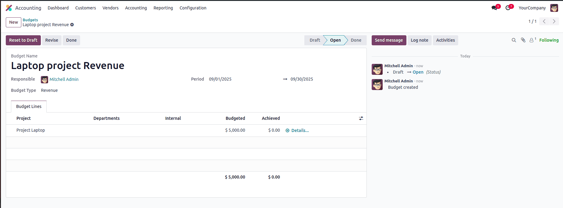 How Budget can be added to a project in Odoo 18-cybrosys