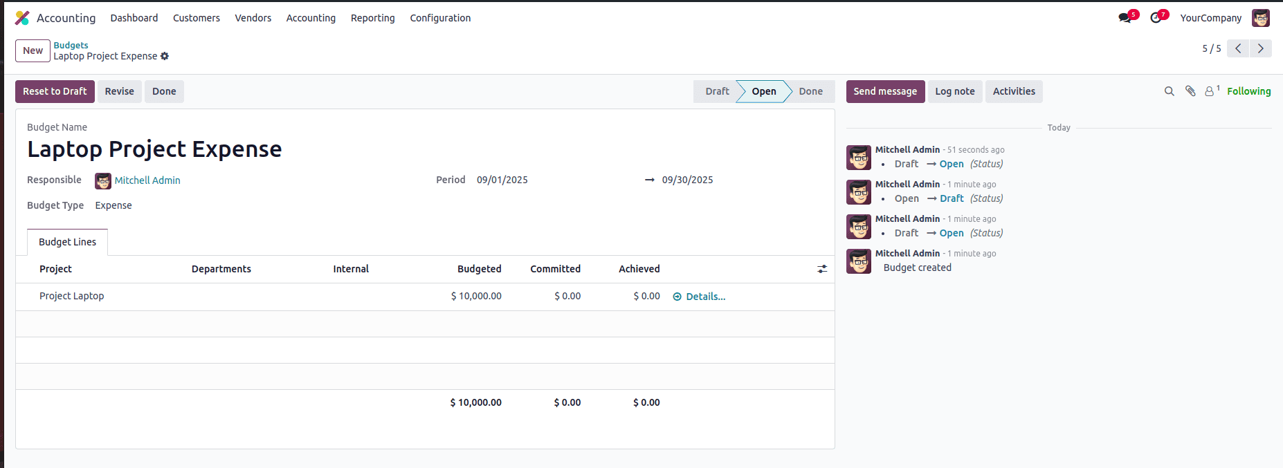 How Budget can be added to a project in Odoo 18-cybrosys