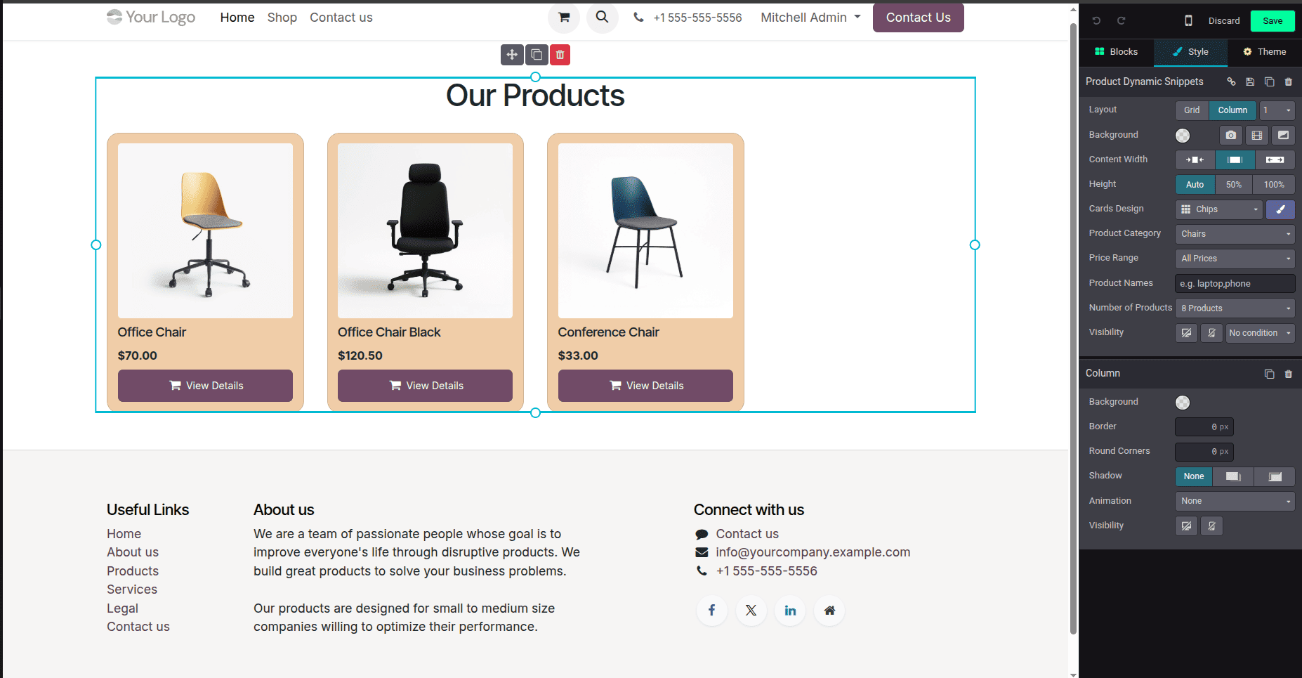 How Dynamic Snippet Options Work in Odoo 19 Website Builder-cybrosys