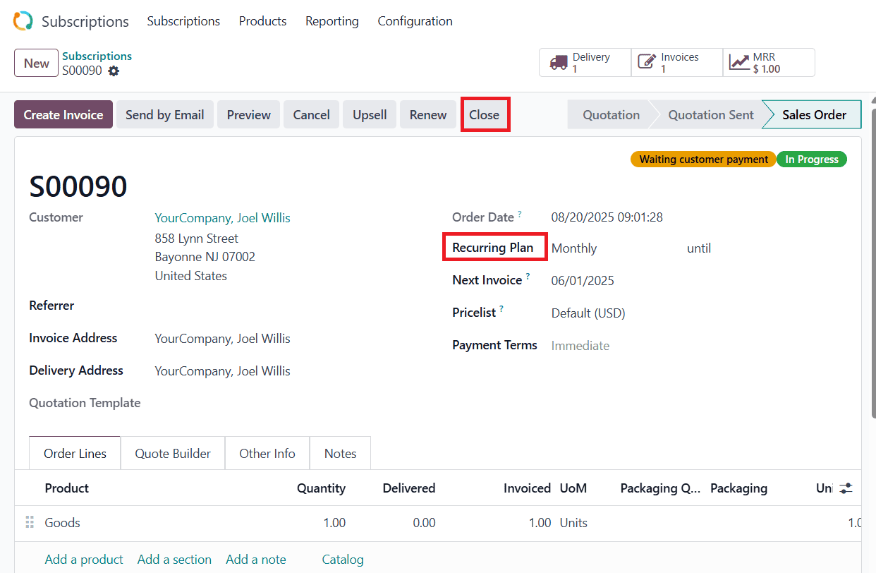 How Subscription can be Closed and Re-opened in Odoo 18-cybrosys