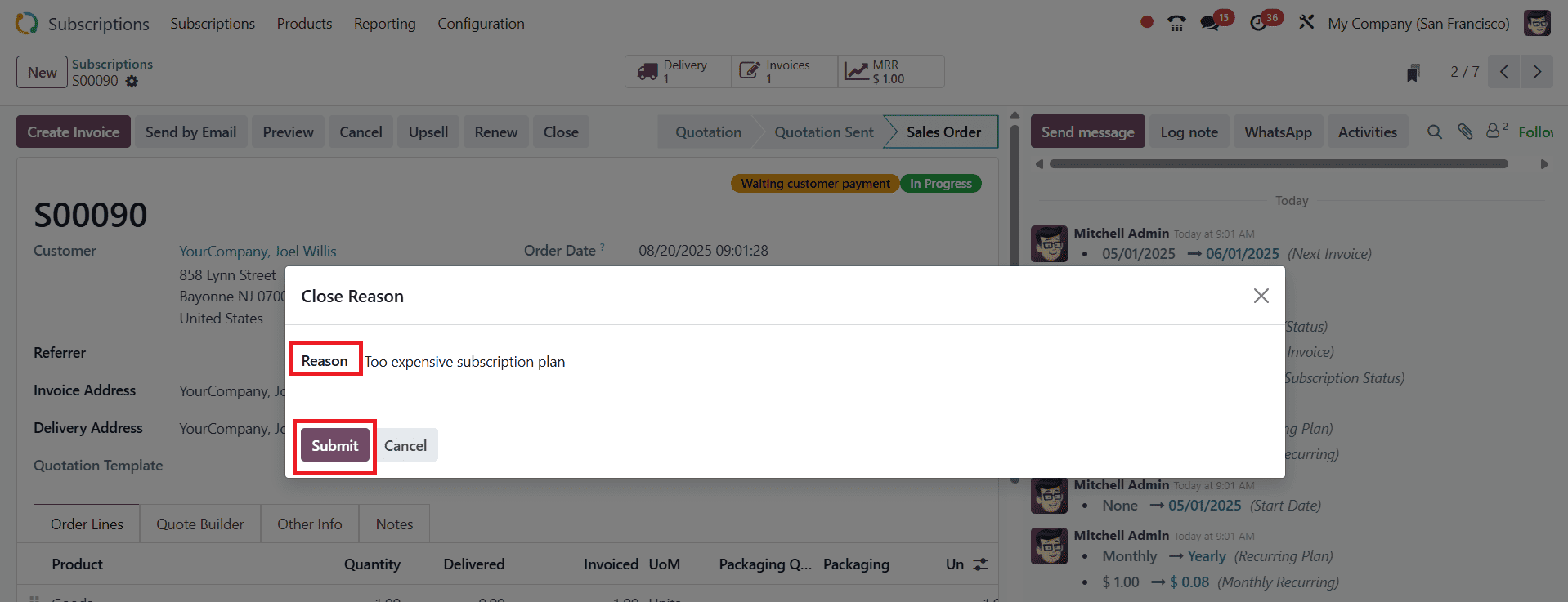 How Subscription can be Closed and Re-opened in Odoo 18-cybrosys