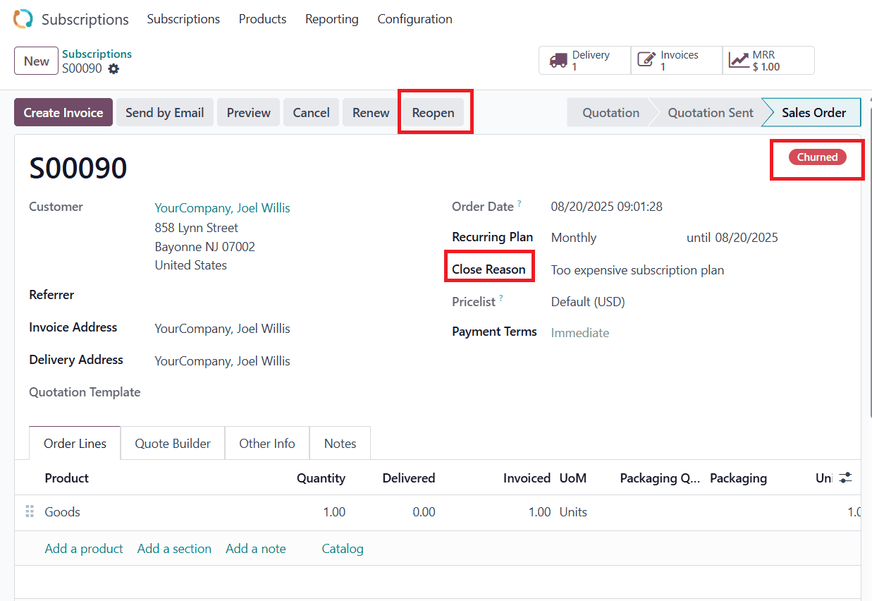 How Subscription can be Closed and Re-opened in Odoo 18-cybrosys