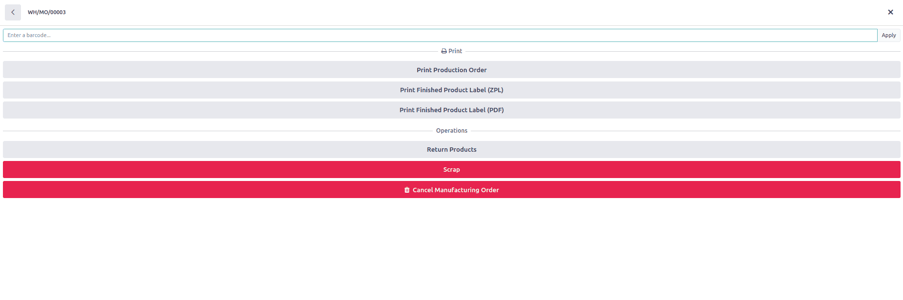 How the Barcode Application Helps in the Processing of Manufacturing Orders in Odoo 18-cybrosys