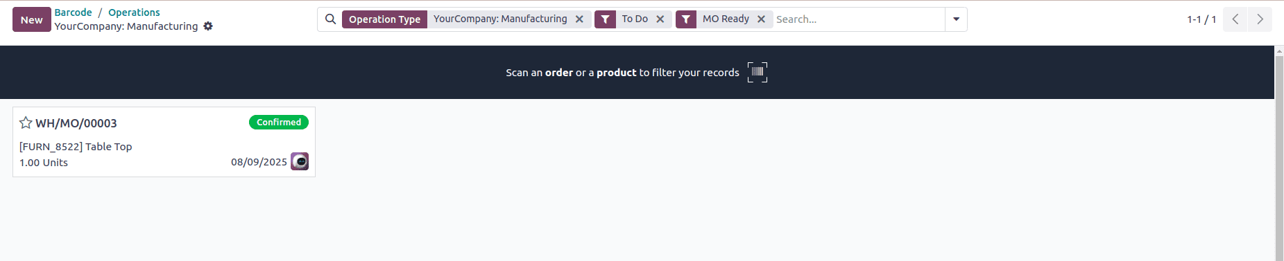 How the Barcode Application Helps in the Processing of Manufacturing Orders in Odoo 18-cybrosys
