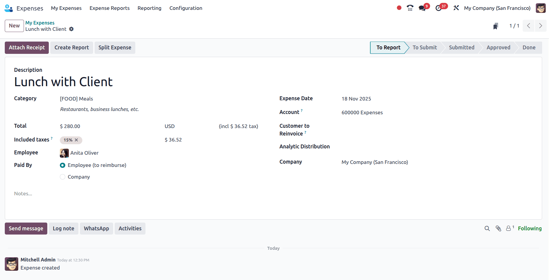How the Employee Expense can be Reimbursed with Odoo 18 Expenses-cybrosys