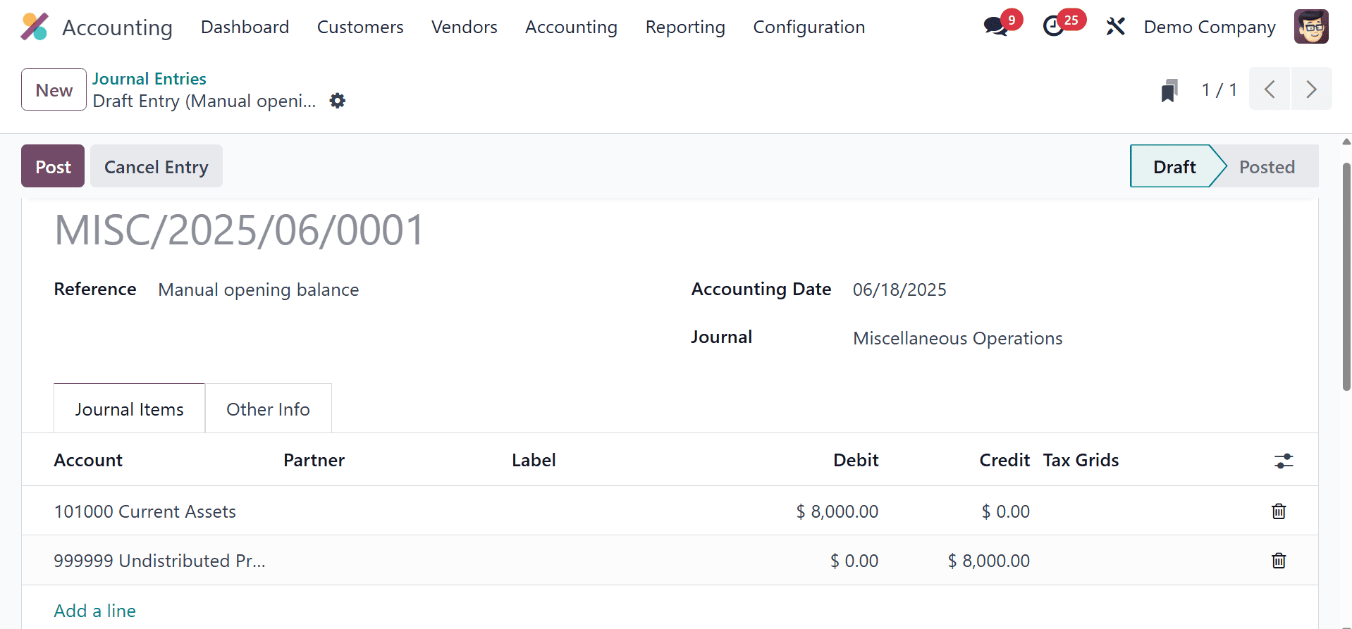 How the Opening Balance is Added in Odoo 18 Accounting-cybrosys