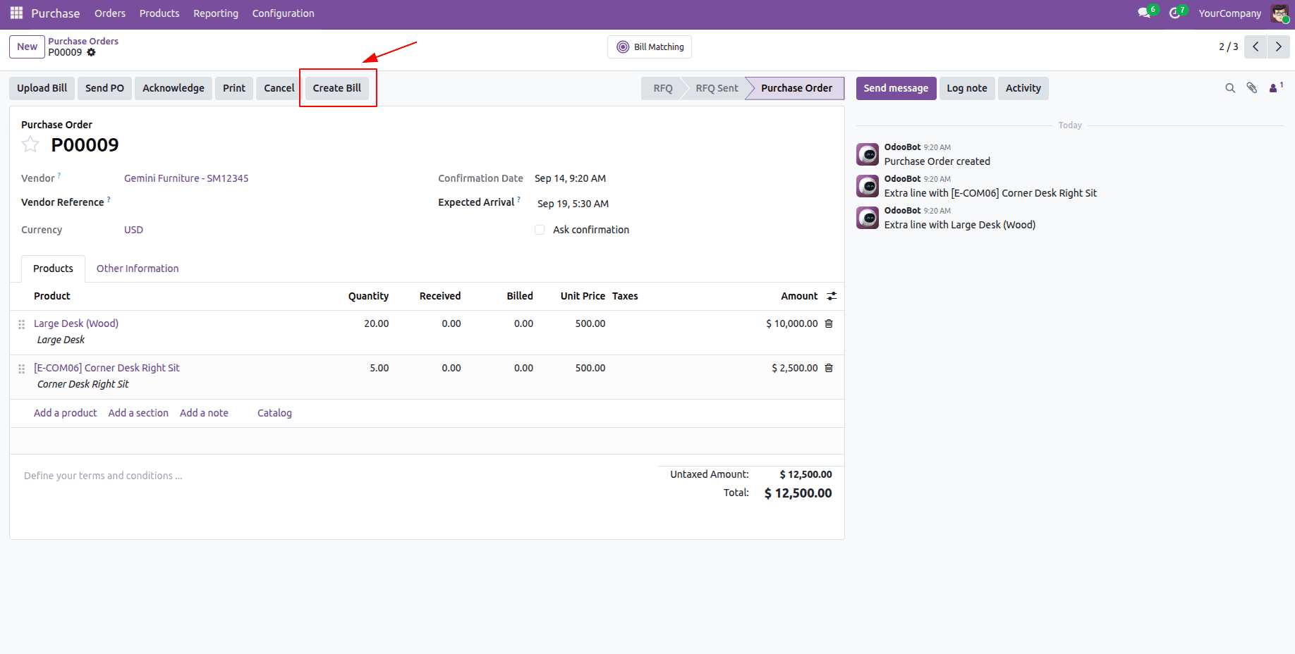 How to Add a Create Bill Button to the Purchase Order Form in Odoo 19-cybrosys