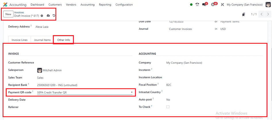 How to Add a Payment Qr-code to Invoices in Odoo 17 Accounting-cybrosys