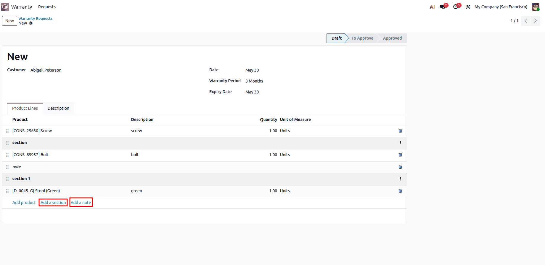 How to Add a Section & Note for a Custom Module in Odoo 19-cybrosys