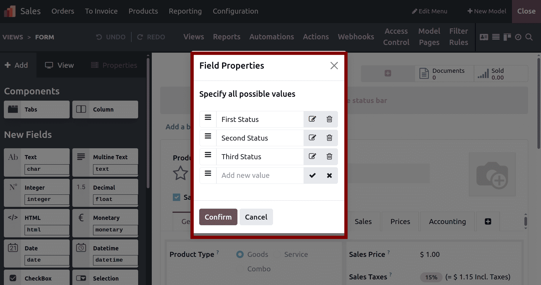 How to Add a Status Bar in Form View Using Odoo 19 Studio-cybrosys