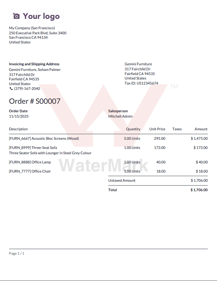 How to Add a Watermark in PDF Reports in Odoo 18-cybrosys
