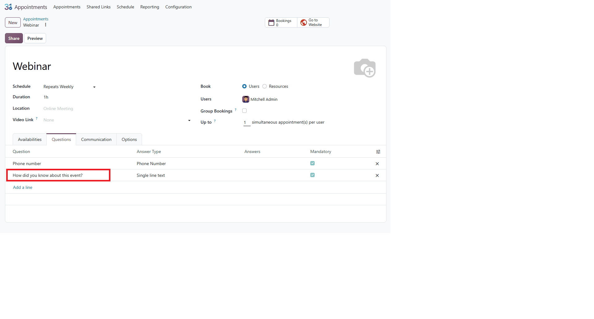 How to Add Booking Questions and Analyze Answers in Odoo 20 Appointments-cybrosys